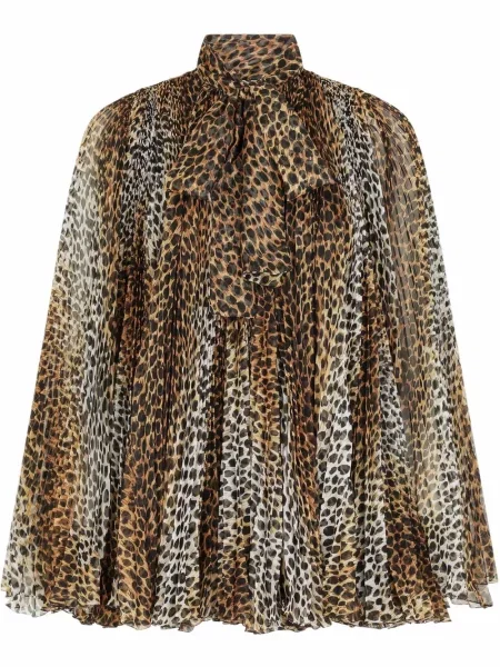 Rochie mini Dolce & Gabbana cu imagine cu model leopard plisată maro
