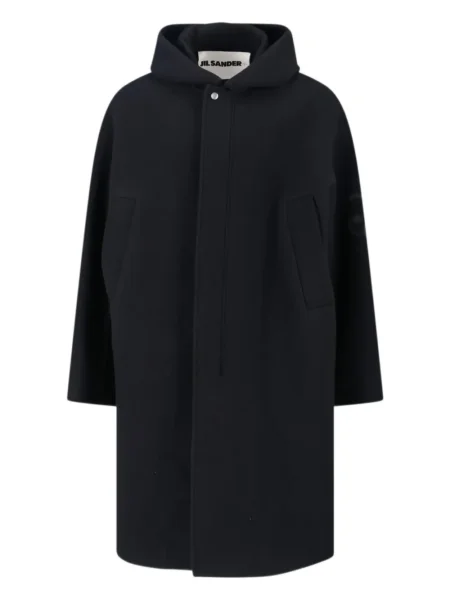 Palton Jil Sander de lână cu glugă negru