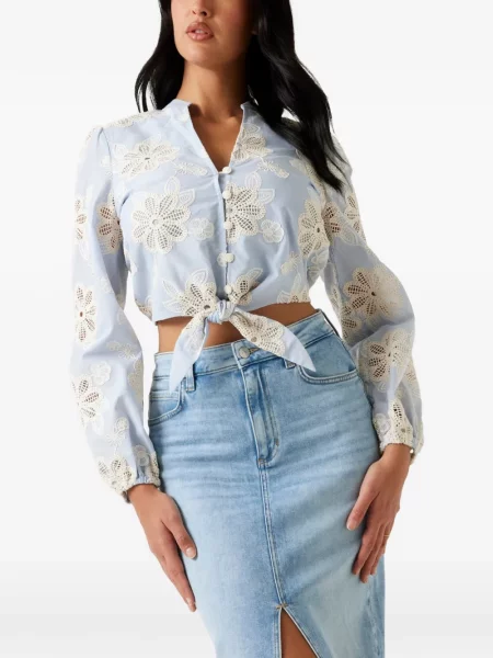 Bluză Guess cu model floral cu legături albastru