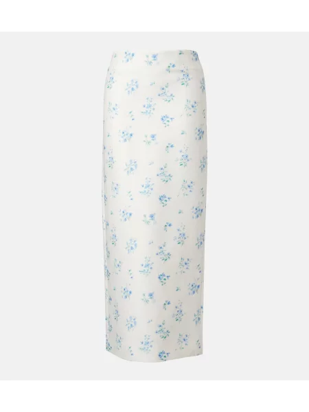 Fustă Shushu/tong de mătase cu model floral alb
