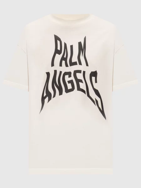 Футболка з принтом логотипа Distorted кольору айворі Palm Angels бежева