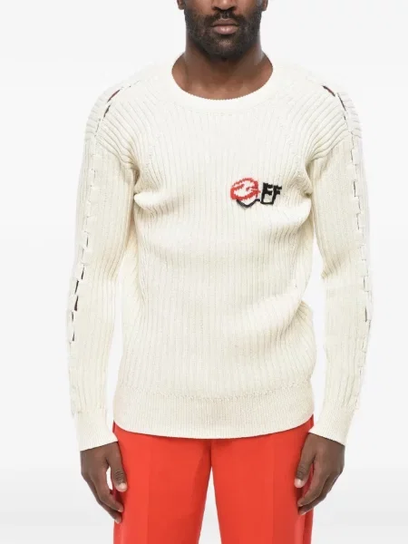 Pulover Off-white cu șireturi din dantelă alb