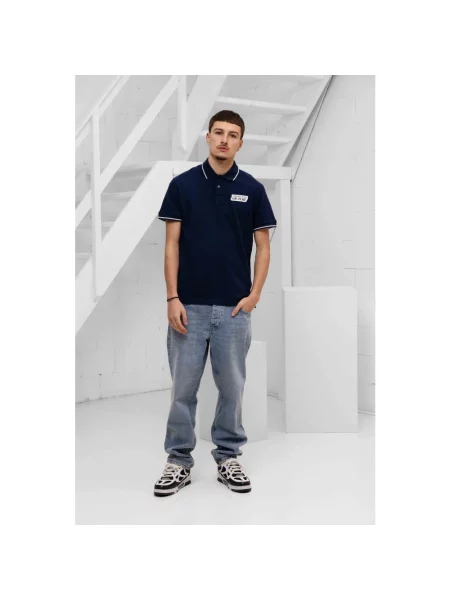 Koszulka polo Versace Jeans Couture z nadrukiem niebieska