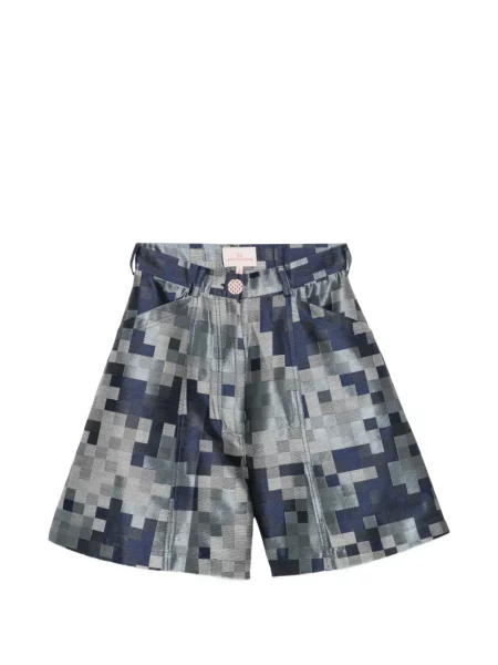 Pantaloni scurți Leen Mougrhabi cu imprimeu geometric albastru