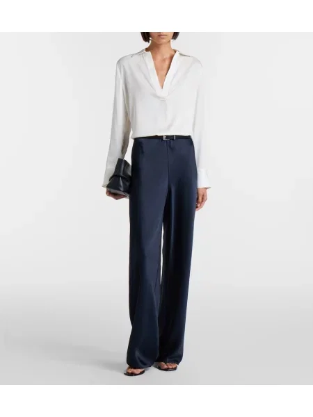 Pantaloni Vince din satin albastru