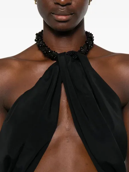 Top Amen cu mărgele cu gât halter negru
