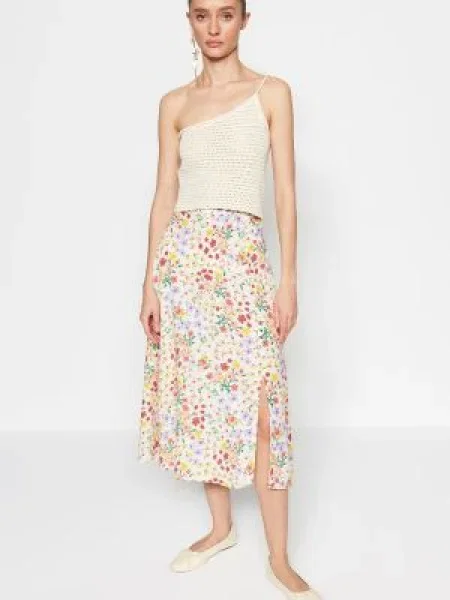 Fustă midi Trendyol cu model floral alb