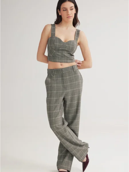 Pantaloni Scottish gri taupe / gri amestecat negru