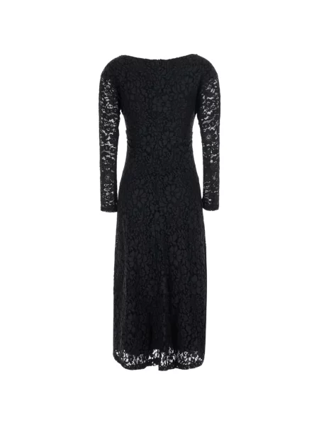 Lung rochie midi Plain din dantelă negru