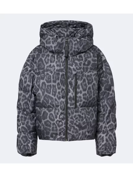 Geacă cu puf Adidas By Stella Mccartney cu glugă cu imagine cu model leopard gri