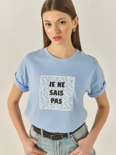 Bianco Lucci Tricou albastru deschis / negru alb