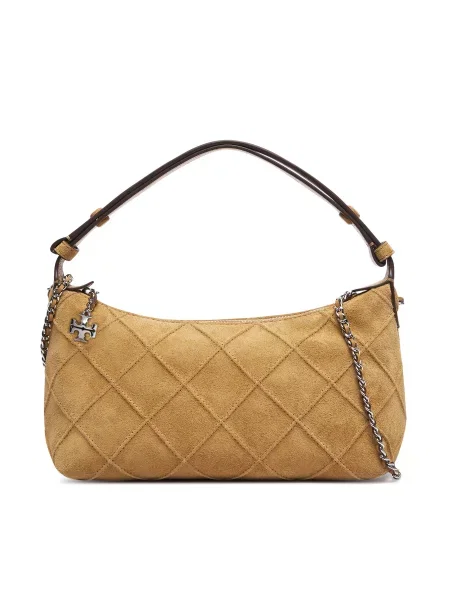 Torbica Tory Burch Fleming Suede Pochette Krem bež