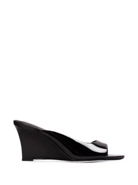 Papuci tip mules Black Suede Studio din piele de căprioară cu pană negru