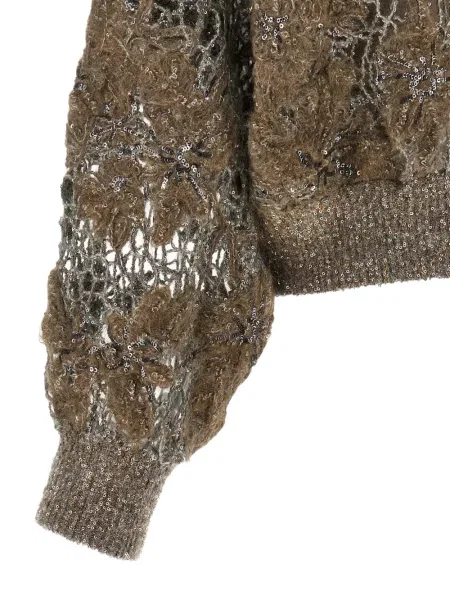 Pulover Brunello Cucinelli cu broderie maro