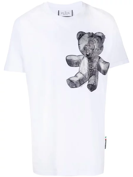 Tricou Philipp Plein cu imagine cu model paisley teddy alb