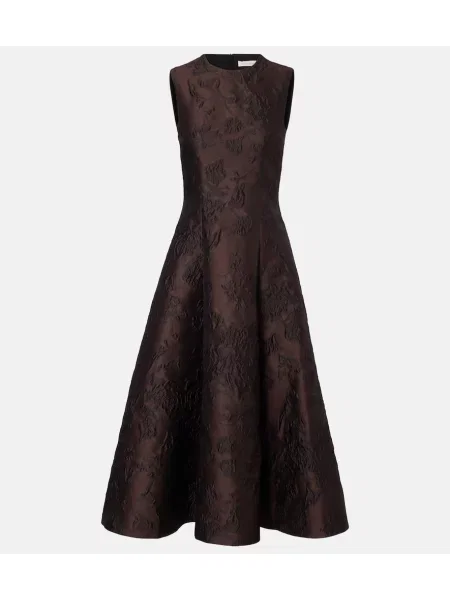 Rochie midi Emilia Wickstead cu broderie până la genunchi de costum maro