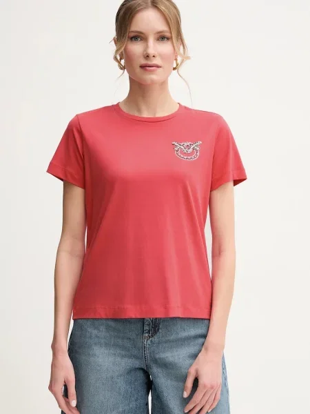 Koszulka Pinko casual z dżerseju z autografem czerwona