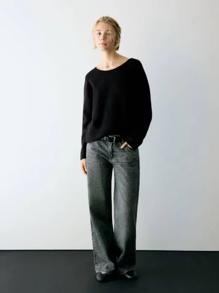 Sweter dzianinowy z koronką na plecach Teen L MANGO TEEN czarny