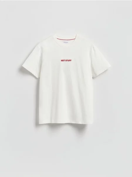 Reserved Tricou regular cu imprimeu crem