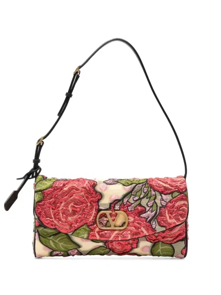 Geantă Valentino Garavani cu model floral cu mărgele roșu