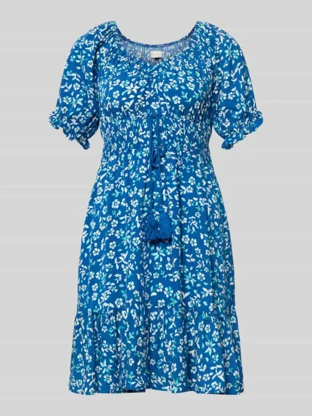 Sukienka mini z z trokiem i ozdobnymi chwostami Apricot niebieska