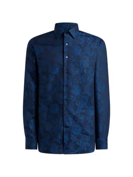 Cămașă Etro cu model floral din jacard albastru