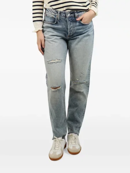 Blugi drepți Rag & Bone zdrențuiți albastru