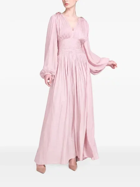 Rochie maxi Baruni cu model floral cu volane roz