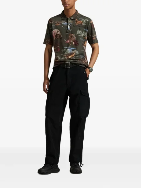 Kratak samt polo majica Polo Ralph Lauren s vezom crna