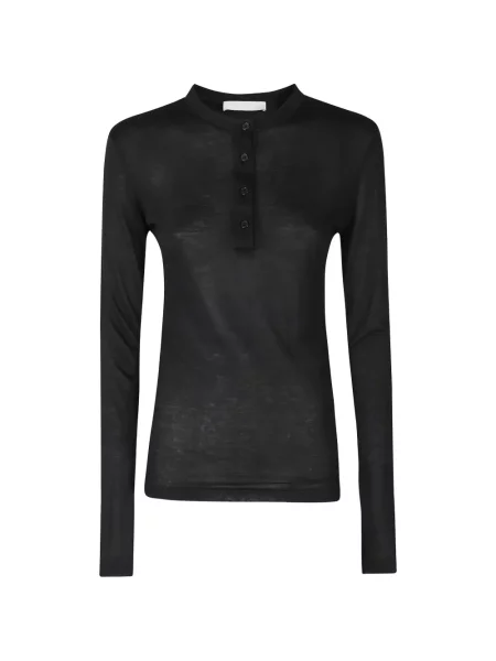 Lung tricou Woc cu guler henley negru