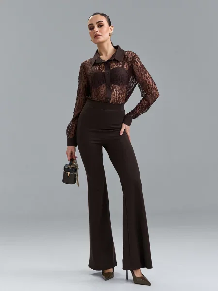 Повсякденні штани ISSA Plus темно-коричневий комбінований верх коричневі