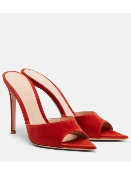 Papuci tip mules Gianvito Rossi din piele de căprioară portocaliu