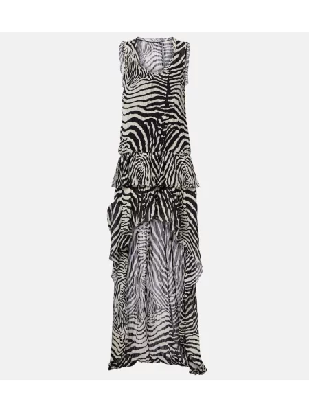 Rochie maxi Blumarine din șifon cu imagine cu model zebră negru