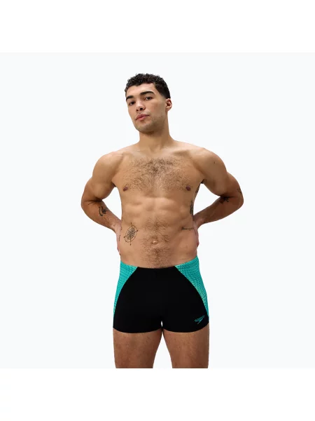 Boxeri de înot pentru bărbați Speedo Endurance+ MAX Splice Aquashort negru/gem turcoaz negru