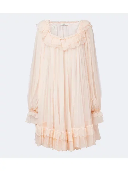 Rochie Chloé de mătase cu volane roz
