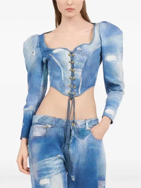 Top Roberto Cavalli tip corset albastru