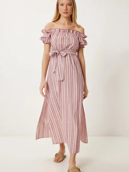 Happiness İstanbul Rochie de vară roșu burgundy alb