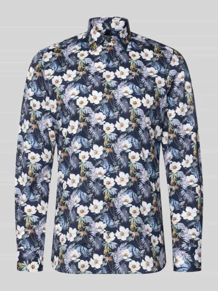 Koszula biznesowa o kroju slim fit z mieszanki bawełny z kołnierzykiem typu kent Olymp Level 5 granatowa