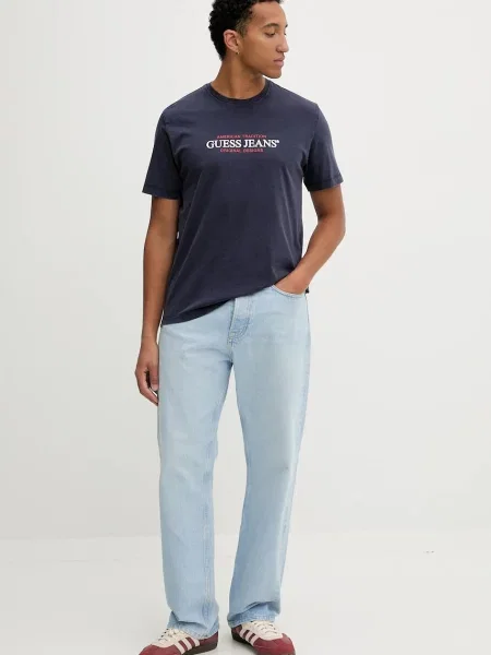 Kratka majica Guess Jeans mornarsko modra