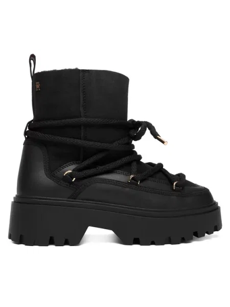 Tommy Hilfiger Škornji za sneg Real Shearling Laceup Snowboot črna