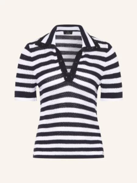 Monari Pletené Polo Tričko S Ozdobnými Kamínky tmavě modrá bílá