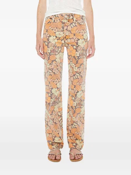 Blugi Mother cu model floral portocaliu