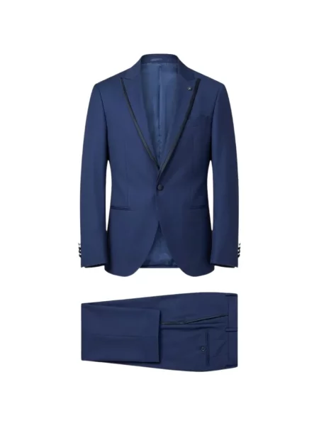 Costum Luigi Bianchi Mantova din satin cu rever albastru