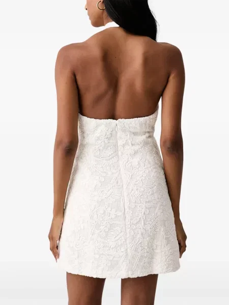 Rochie Bardot din dantelă cu gât halter alb