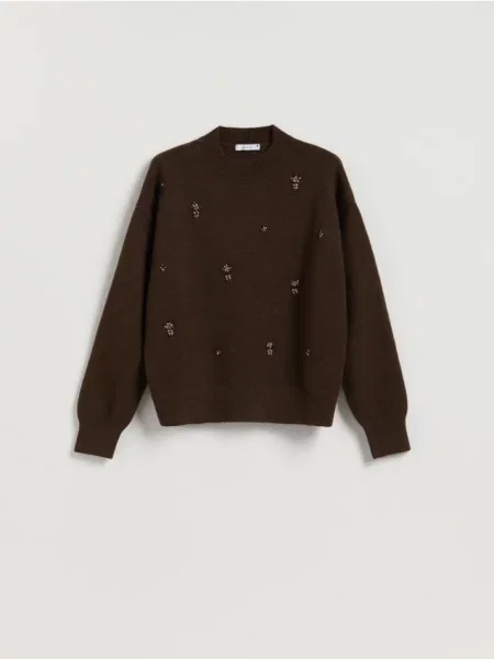 Reserved Pulover cu aplicații decorative maro-închis maro