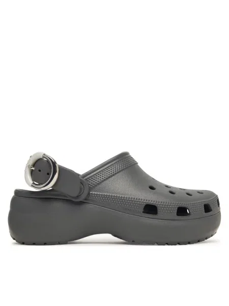 Papuci Crocs cu platformă cu cataramă clasici gri