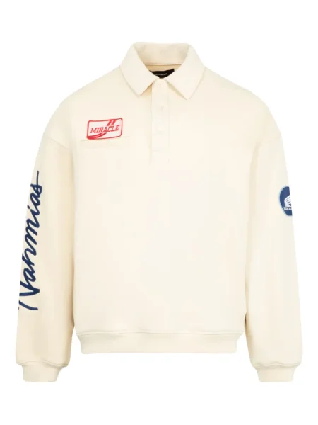 Tricou polo Nahmias cu guler henley alb