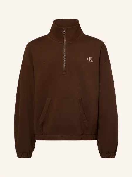 Calvin Klein Jerseyový Svetr Troyer tmavě hnědá