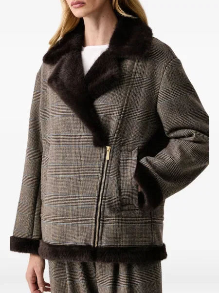 Geacă Armani Exchange în carouri cu blană maro