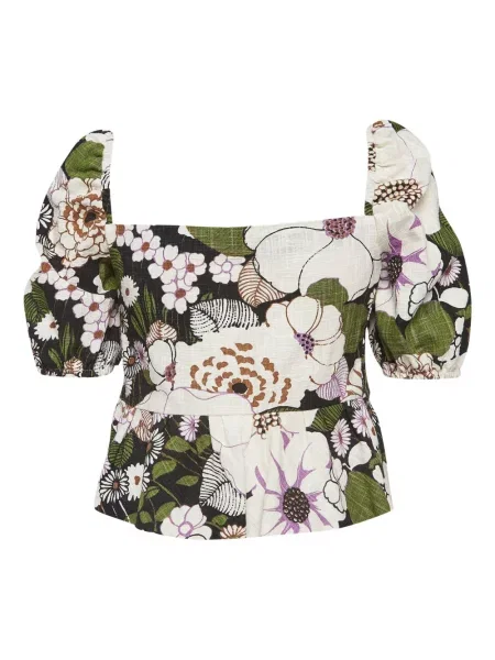 Bluză Maje cu model floral cu mâneci bufante verde